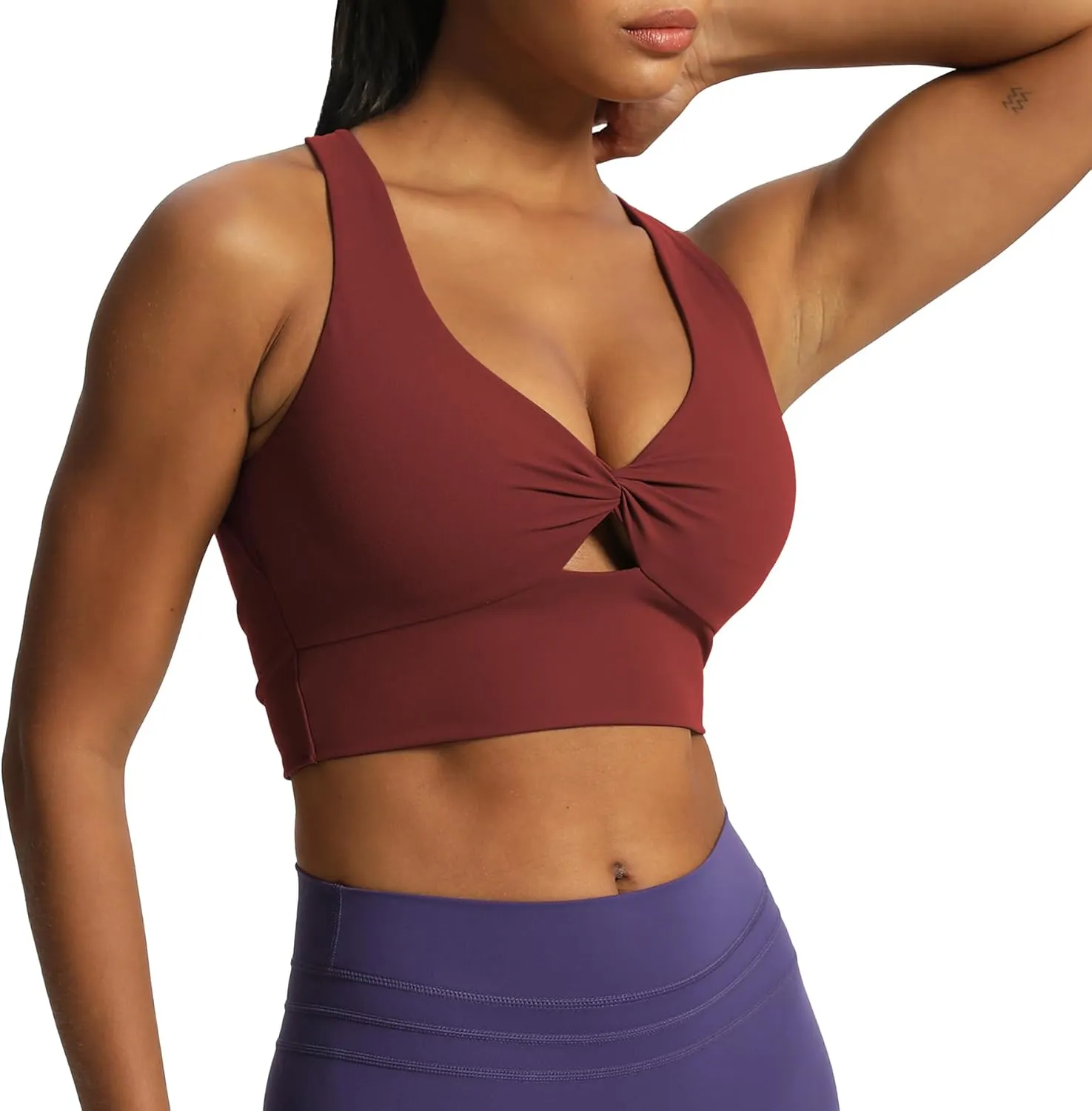 Aoxjox Women's Workout Sports Bras Twist Front Fitness Padded Training Gym Bra Yoga Crop Lola Tank Top