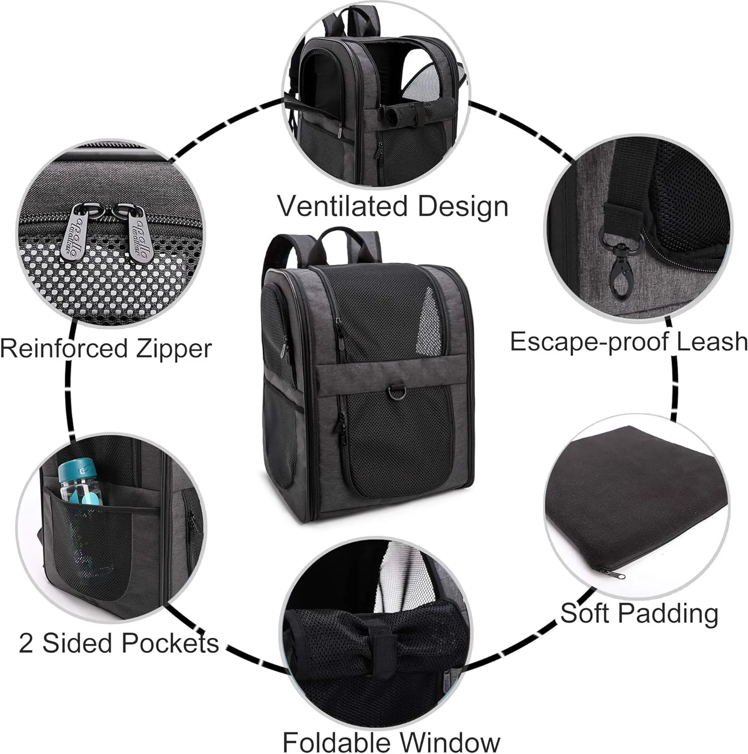 Apollo Walker Pet Carrier Backpack for Large/Small Cats and Dogs, Puppies, Safety Features and Cushion Back Support for Travel, Hiking, Outdoor Use (Black)