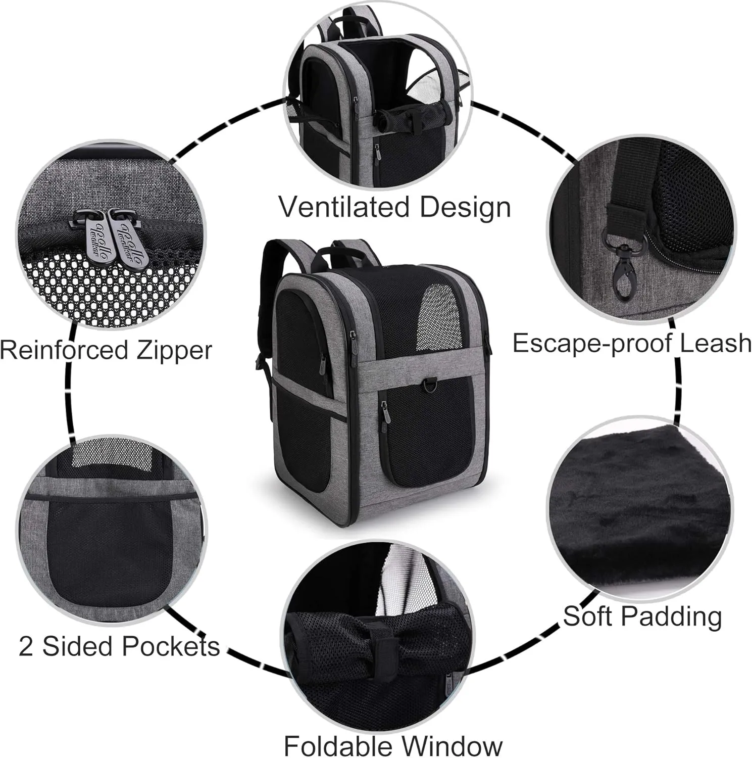 Apollo Walker Pet Carrier Backpack for Large/Small Cats and Dogs, Puppies, Safety Features and Cushion Back Support | for Travel, Hiking, Outdoor Use (Gray)