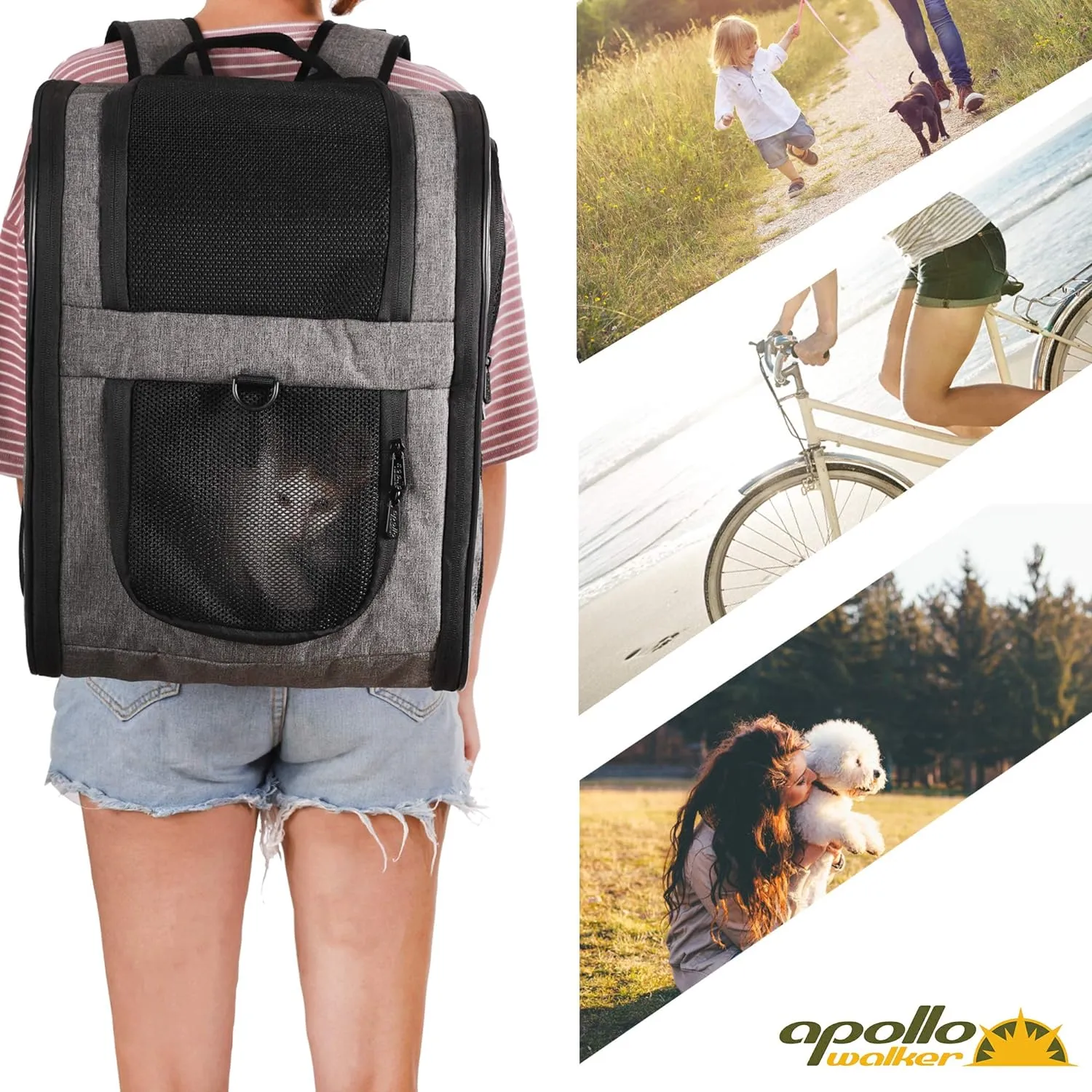 Apollo Walker Pet Carrier Backpack for Large/Small Cats and Dogs, Puppies, Safety Features and Cushion Back Support | for Travel, Hiking, Outdoor Use (Gray)
