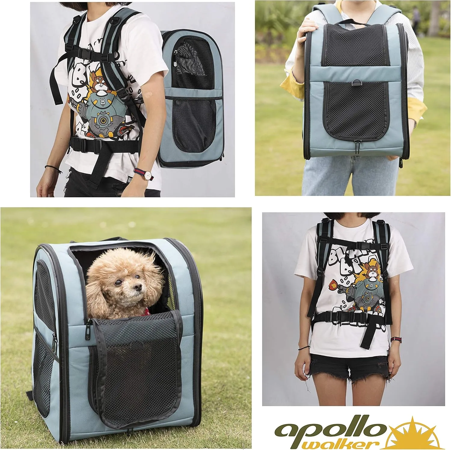 APOLLO WALKER Pet Carrier Backpack for Small Cats and Dogs, Puppies, Two-Sided Entry, Safety Features and Cushion Back Support for Travel, Hiking, Outdoor Use (Blue)