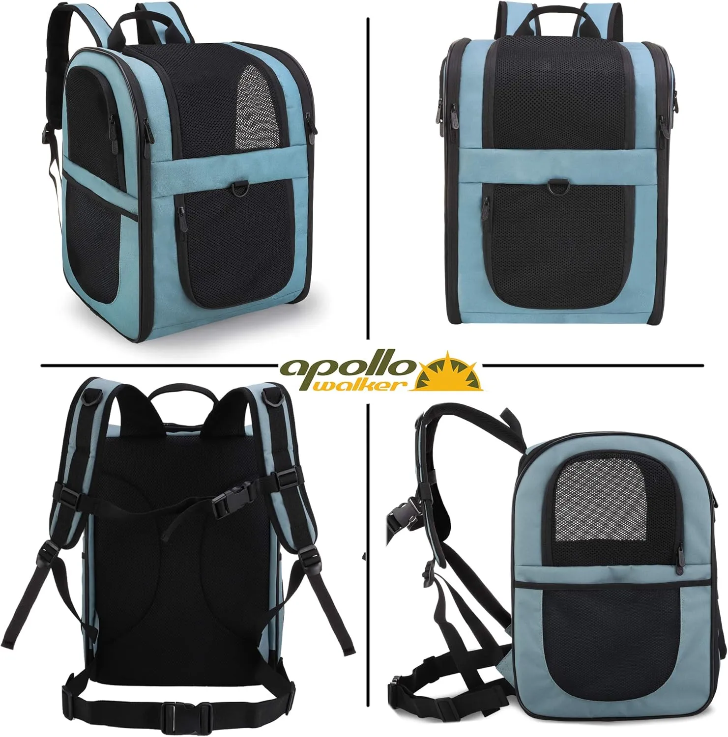 APOLLO WALKER Pet Carrier Backpack for Small Cats and Dogs, Puppies, Two-Sided Entry, Safety Features and Cushion Back Support for Travel, Hiking, Outdoor Use (Blue)