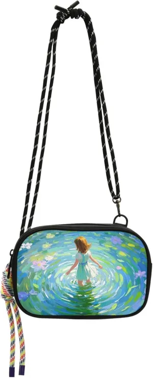Art Oil Painting Pond Girl Small Black Crossbody Purse Women Comfort with Adjustable Strap Shoulder Bags Go shopping