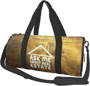 Ask Me About Real Estate Duffel Bag Gym Bag Travel Sports Tote Large Foldable Beach Swim Yoga5