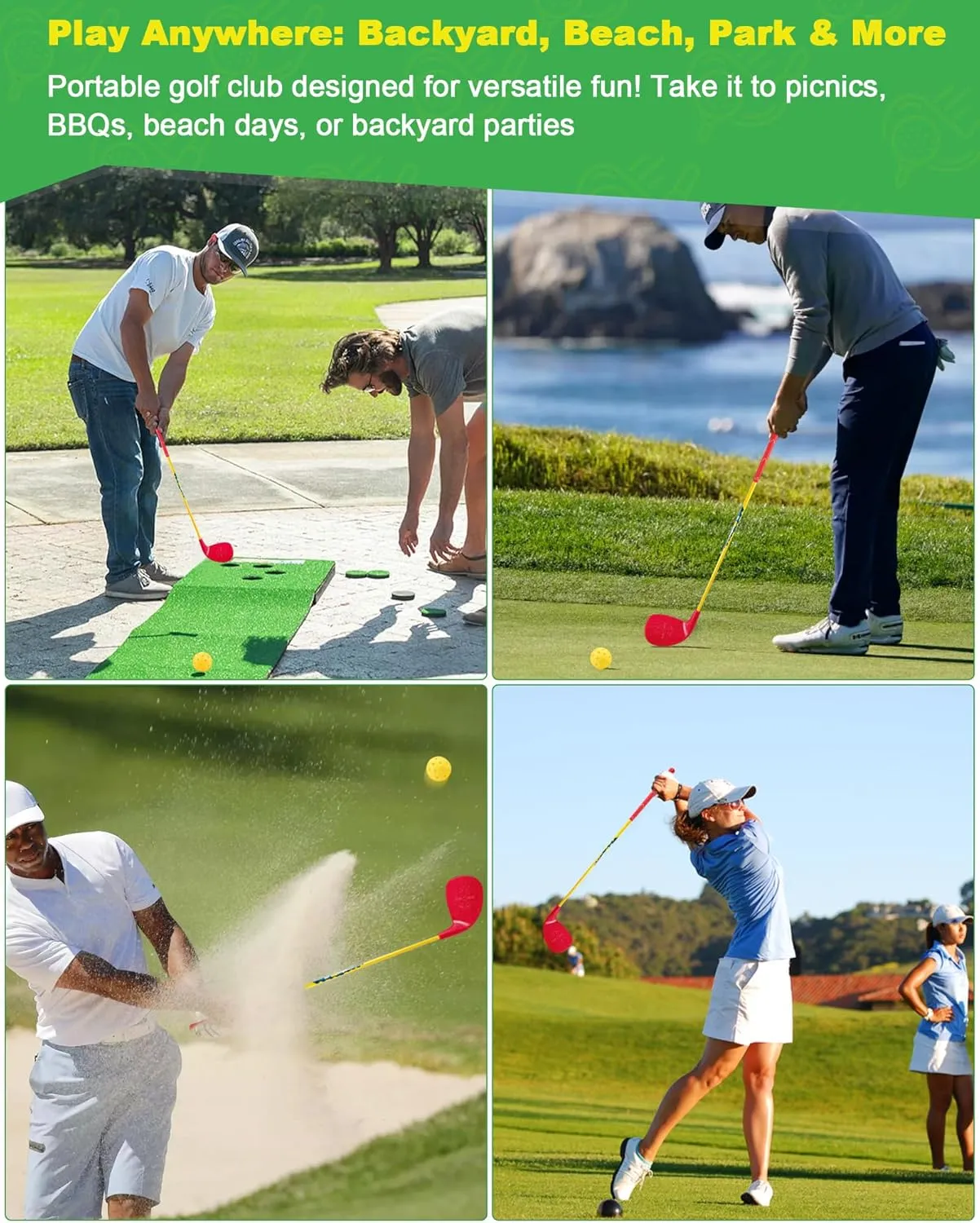 ASONA Golf Yard Game Clubs Set of 2 for Adults - Perfect for Outdoor,Backyard,Beach, Lawn and Social Fun -36” Standard Length Size with Plastic Oversized Club Head, for Father’s Day