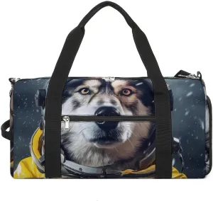 Astronaut Dog Husky Dog Sports Gym Bag for Men Women Travel Duffel Bag with Shoulder Strap