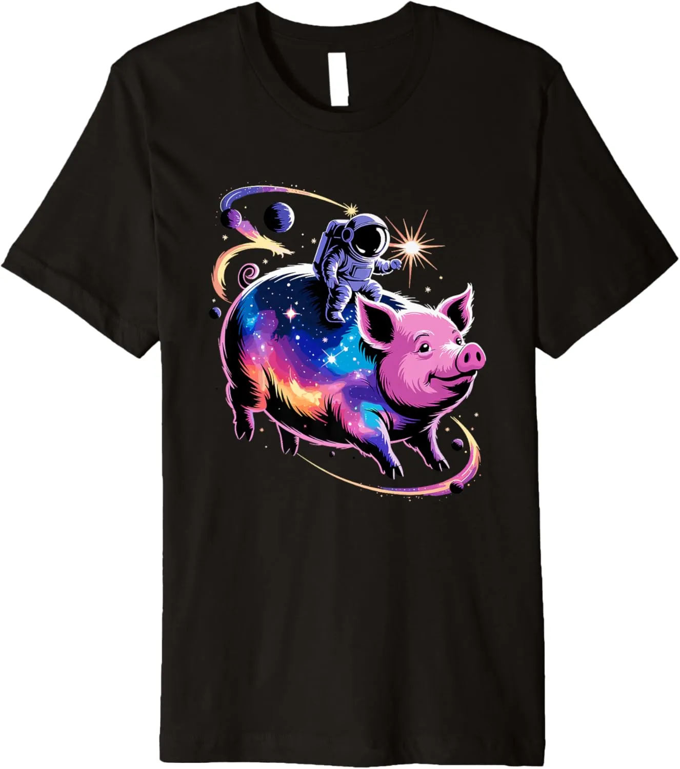 Astronaut Riding Pig Space Stars Galaxy Planets Pigs Premium T-Shirt