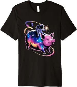 Astronaut Riding Pig Space Stars Galaxy Planets Pigs Premium T-Shirt