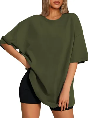 ATHMILE Womens Oversized T Shirts Loose Fit Crewneck Short Sleeve Tops Summer Casual Blouse 2025 Y2K Basic Tee Beach