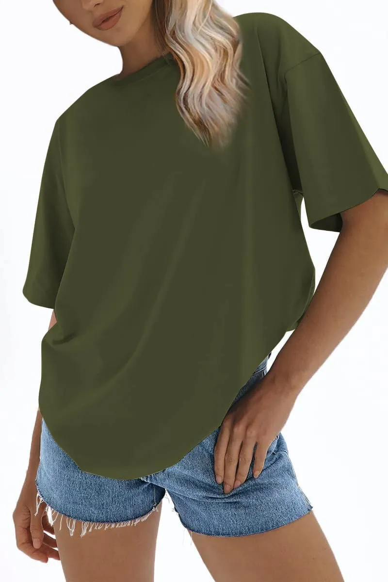 ATHMILE Womens Oversized T Shirts Loose Fit Crewneck Short Sleeve Tops Summer Casual Blouse 2025 Y2K Basic Tee Beach
