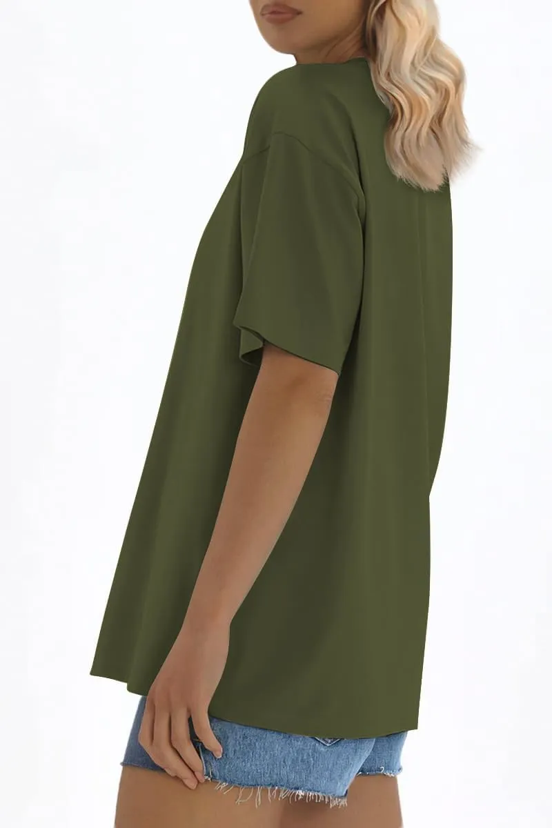 ATHMILE Womens Oversized T Shirts Loose Fit Crewneck Short Sleeve Tops Summer Casual Blouse 2025 Y2K Basic Tee Beach
