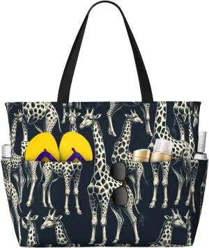 Augenstern Large Capacity Beach Travel Bag Grey-Realistic-Giraffes Foldable Weekender Bag Women Oversize Tote Bag