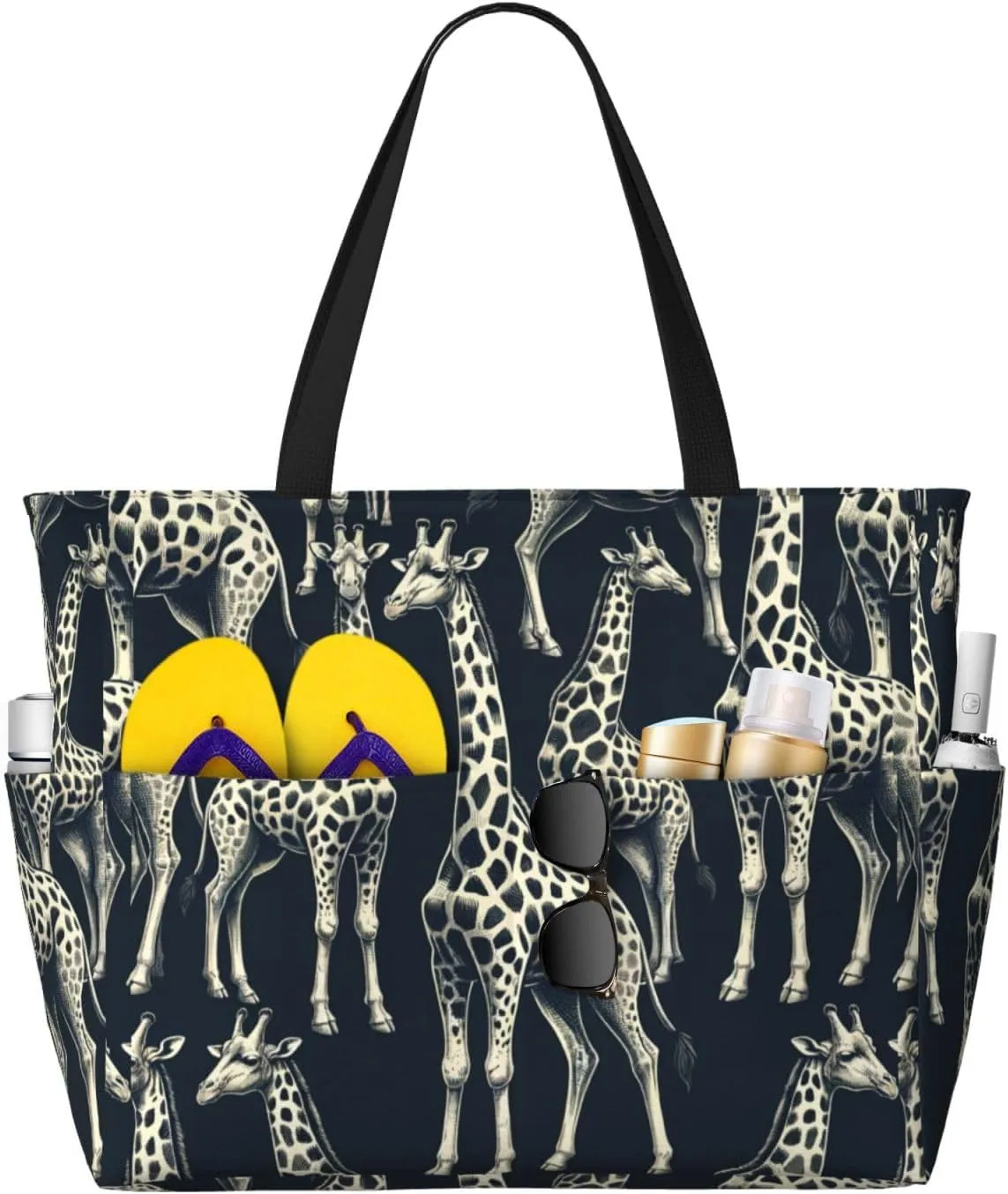 Augenstern Large Capacity Beach Travel Bag Grey-Realistic-Giraffes Foldable Weekender Bag Women Oversize Tote Bag