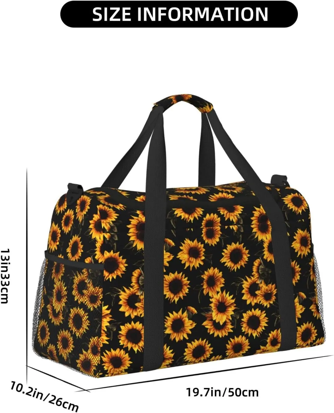 Autumn Floral Big Capacity Sports Gym Bag Portable Travel Duffle Bag, Sunflowers Lightweight Weekender Workout Bag for Overnight, Unisex