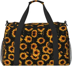 Autumn Floral Big Capacity Sports Gym Bag Portable Travel Duffle Bag, Sunflowers Lightweight Weekender Workout Bag for Overnight, Unisex