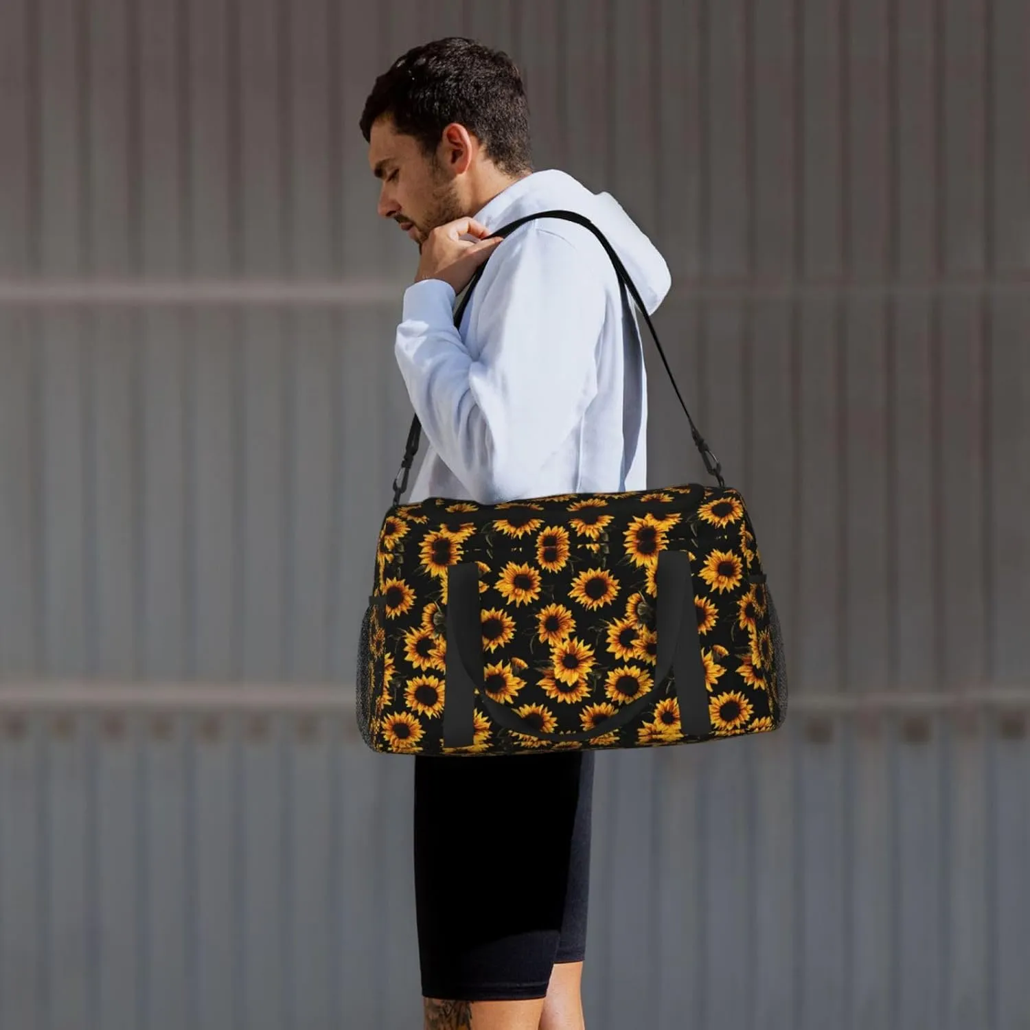 Autumn Floral Big Capacity Sports Gym Bag Portable Travel Duffle Bag, Sunflowers Lightweight Weekender Workout Bag for Overnight, Unisex