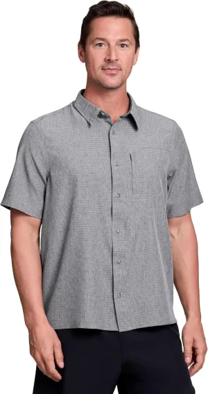 Avalanche Hiking Shirt for Men, Short Sleeve Heathered Stripe Quick Drying Woven Collared Button-Up Shirt, Zipper Pocket
