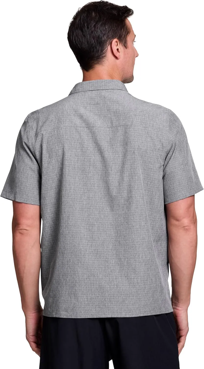 Avalanche Hiking Shirt for Men, Short Sleeve Heathered Stripe Quick Drying Woven Collared Button-Up Shirt, Zipper Pocket
