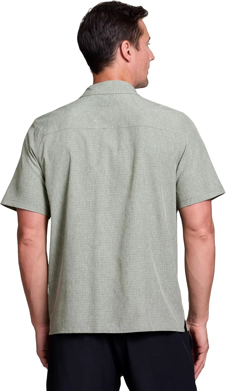 Avalanche Hiking Shirt for Men, Short Sleeve Heathered Stripe Quick Drying Woven Collared Button-Up Shirt, Zipper Pocket
