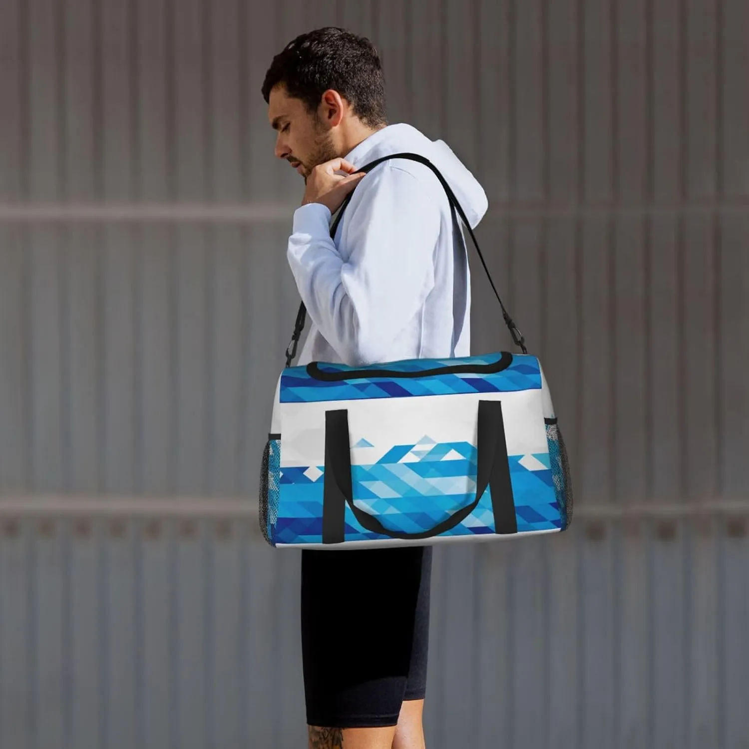 Azure Triangle On White Water Travel Duffel Bag Large Foldable Waterproof Overnight Bag For Beach Swim Bags Pool Sports Gym
