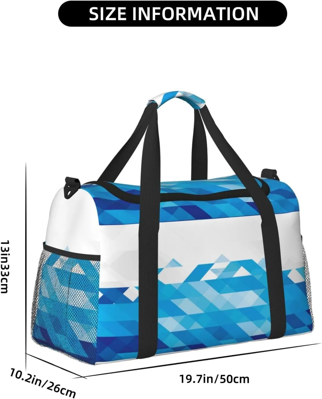 Azure Triangle On White Water Travel Duffel Bag Large Foldable Waterproof Overnight Bag For Beach Swim Bags Pool Sports Gym