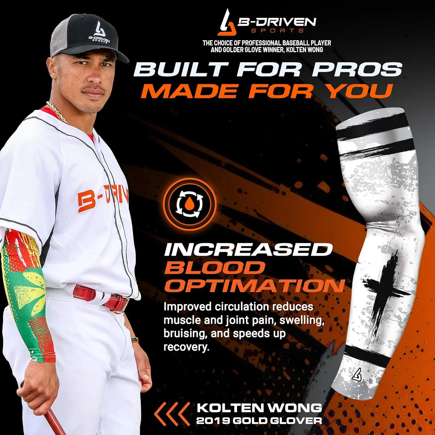 B-Driven Sports Pro-Fit Compression Arm Sleeve for Baseball, Football and Athletic - For Men, Women, Youth, Kids - 42 Colors