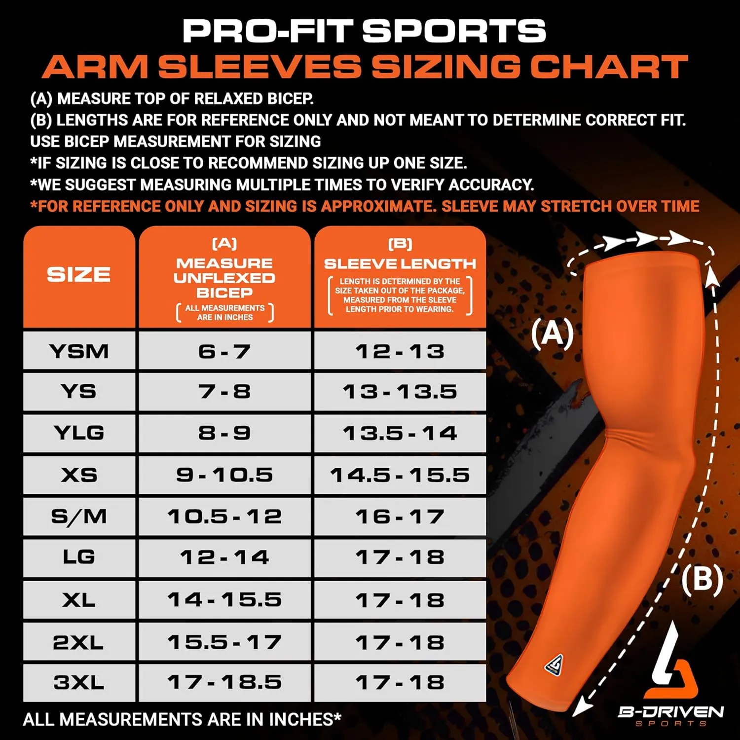 B-Driven Sports Pro-Fit Compression Arm Sleeve for Baseball, Football and Athletic - For Men, Women, Youth, Kids - 42 Colors