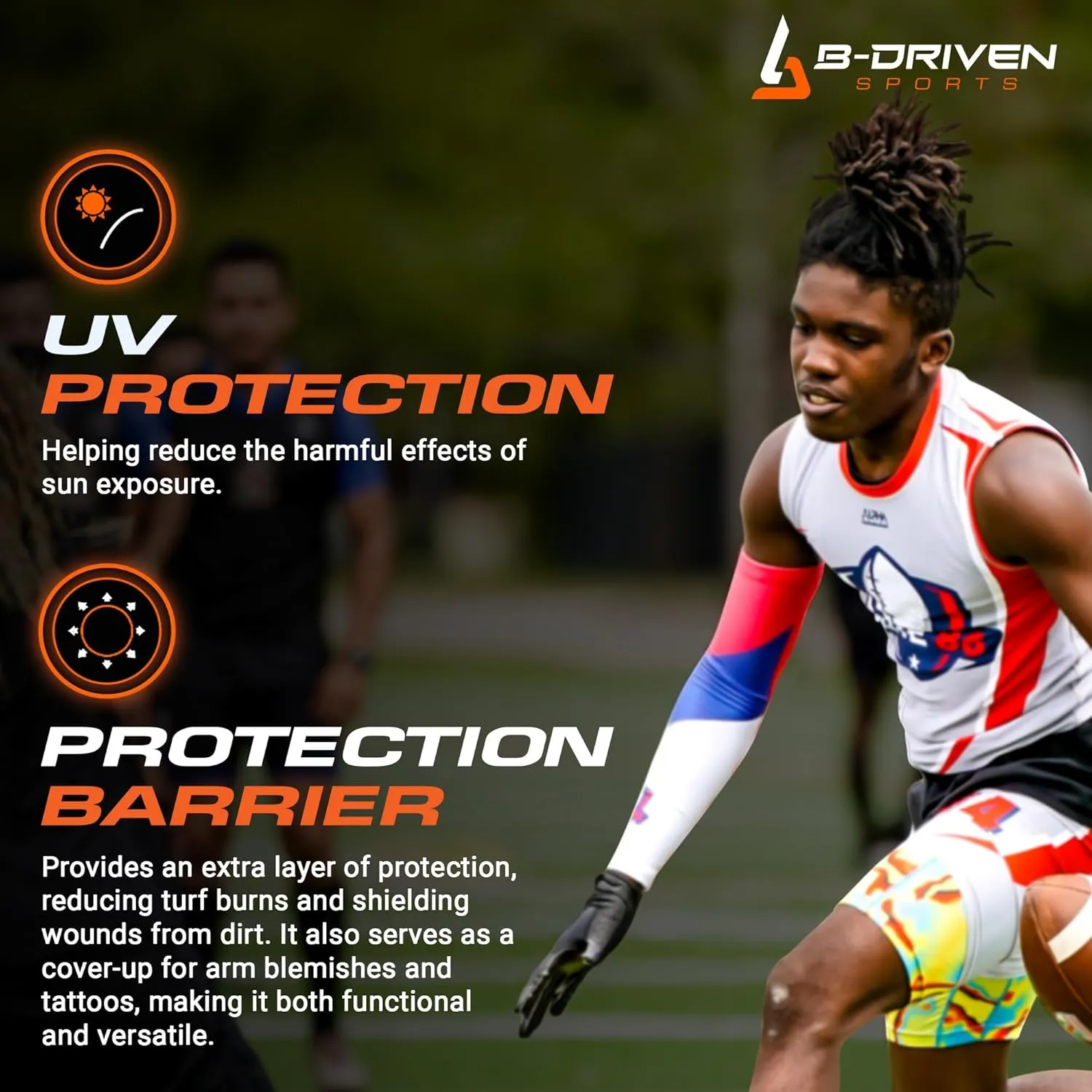 B-Driven Sports Pro-Fit Compression Arm Sleeve for Baseball, Football and Athletic - For Men, Women, Youth, Kids - 42 Colors
