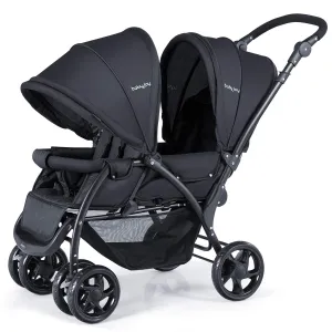 BABY JOY Double Stroller - Foldable Lightweight Twin Stroller with Tandem Seating, Adjustable Backrest/Canopy/Footrest, 5-Point Harness, Storage Basket, Newborn and Toddler (Black)
