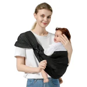 Baby Sling Carrier With Wide Shoulder Strap, Mesh Infant Wrap for Newborn to Toddler, Perfect for Mom and Dad, Black