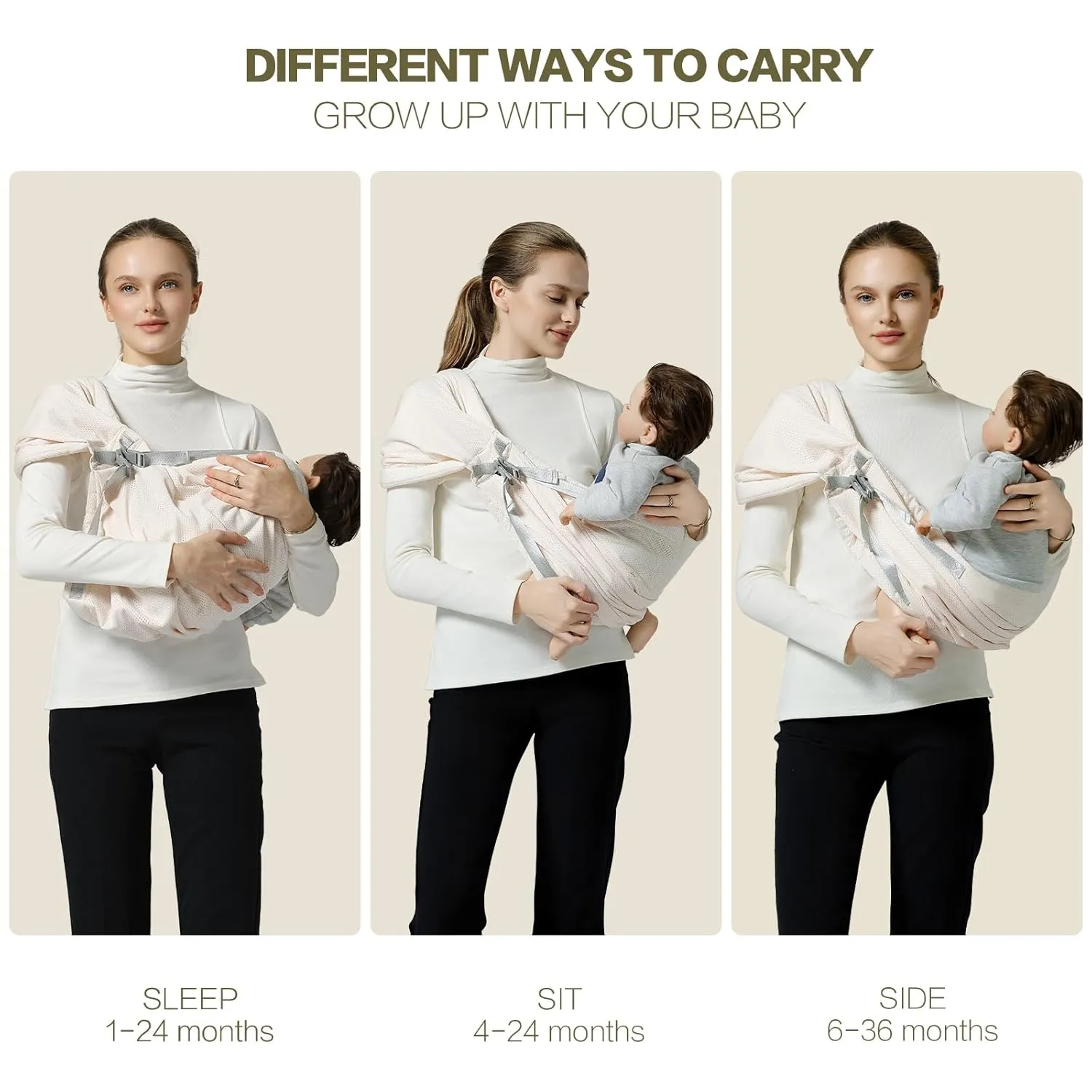 Baby Sling Carrier With Wide Shoulder Strap, Mesh Infant Wrap for Newborn to Toddler, Perfect for Mom and Dad - Cream