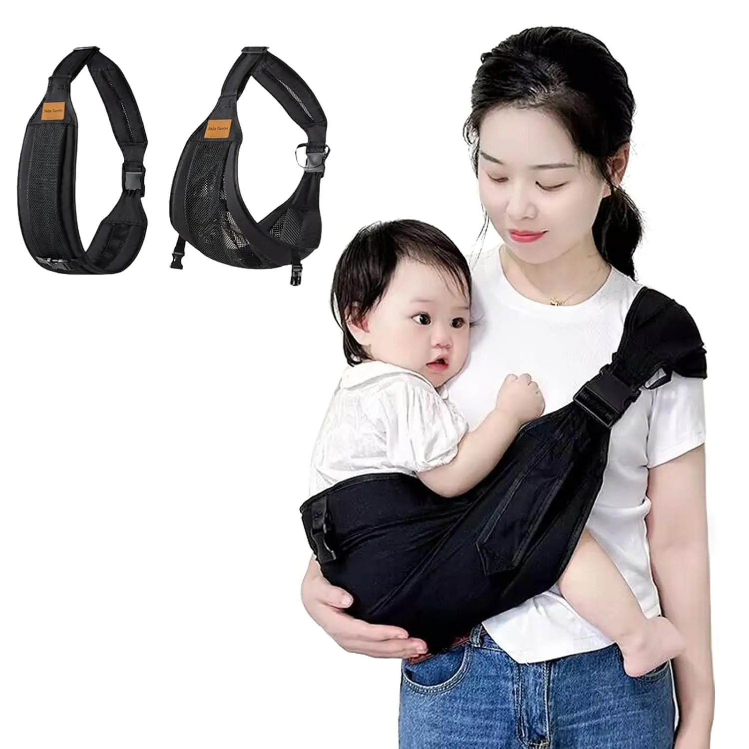 Baby Sling Carrier,Toddler Carrier,Baby Sling,Portable and Adjustable Non-Slip Hip Seat Carriers 10-45lbs(Black,Mesh)