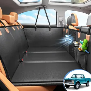 Back Seat Extender for Dogs, Hard Bottom Dog Car Seat Cover for Truck Back Seat, Dog Hammock for Car, Upgraded PU Leather Material, Larger Space, Holds 400lbs