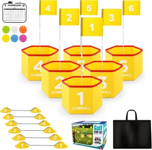 Backyard Golf Set for Kids, Adults and Family, Portable 6 Holes Golf Course with Balls, Flags and Carry Bag for Lawn, Park, Beach and Hotel - Yellow