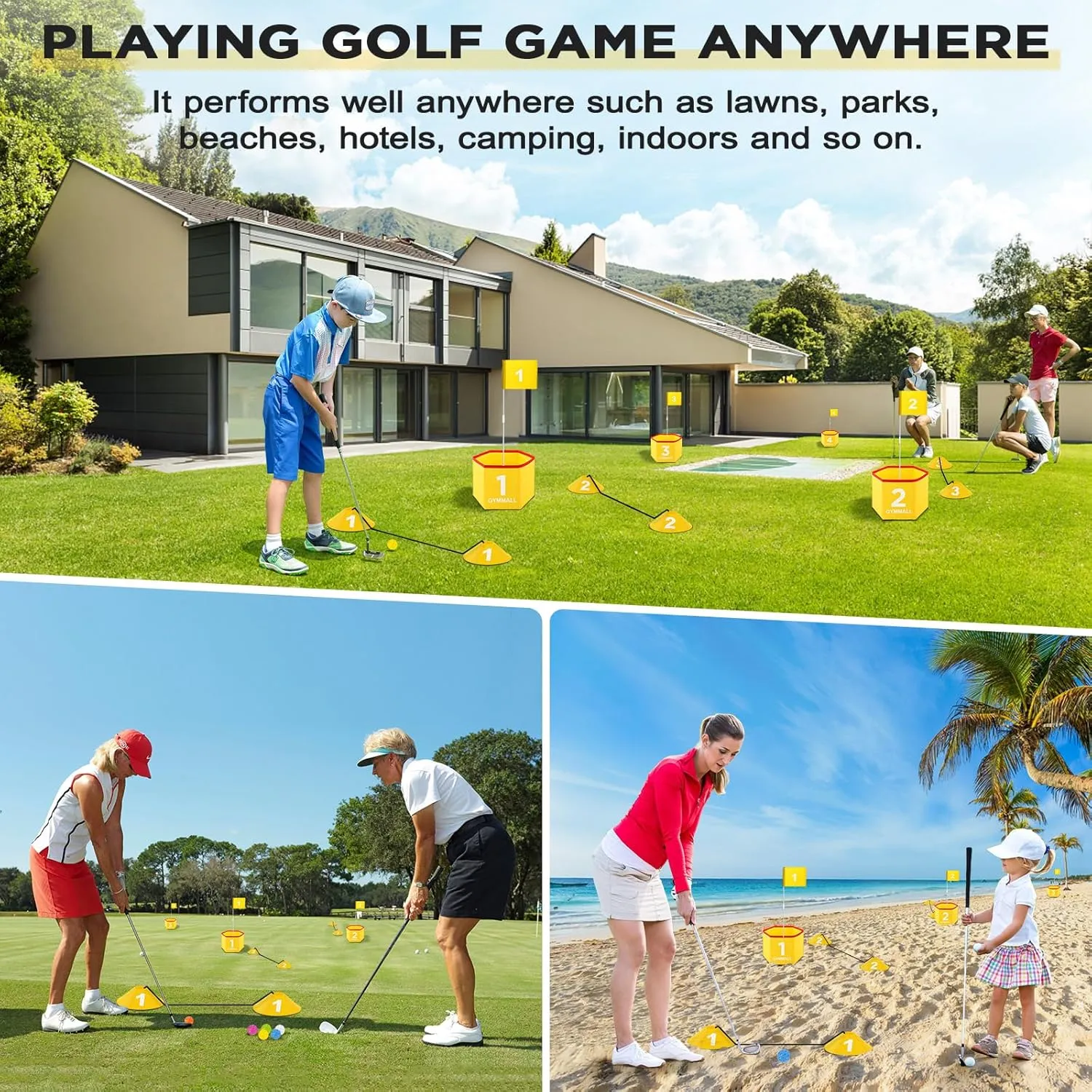 Backyard Golf Set for Kids, Adults and Family, Portable 6 Holes Golf Course with Balls, Flags and Carry Bag for Lawn, Park, Beach and Hotel - Yellow