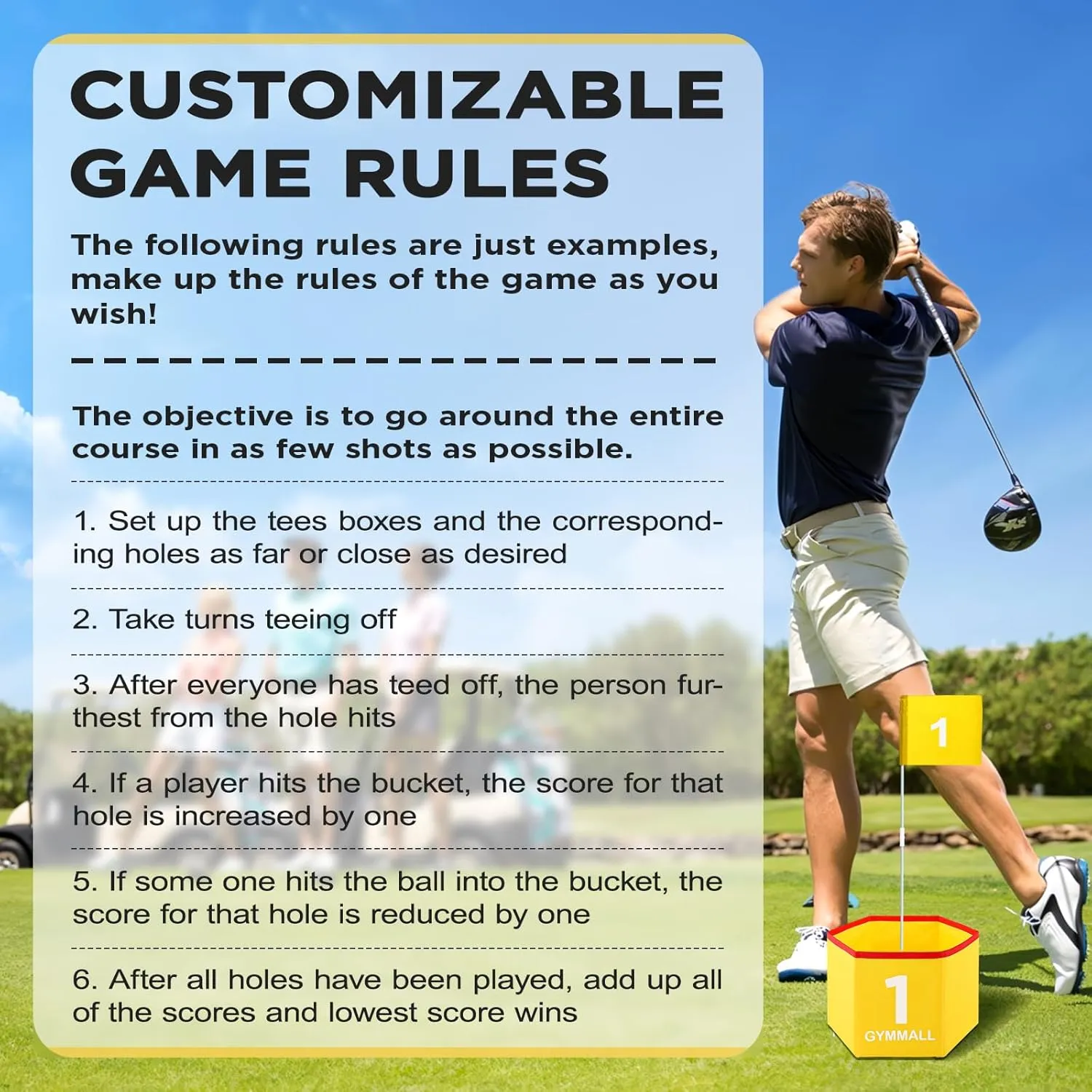 Backyard Golf Set for Kids, Adults and Family, Portable 6 Holes Golf Course with Balls, Flags and Carry Bag for Lawn, Park, Beach and Hotel - Yellow