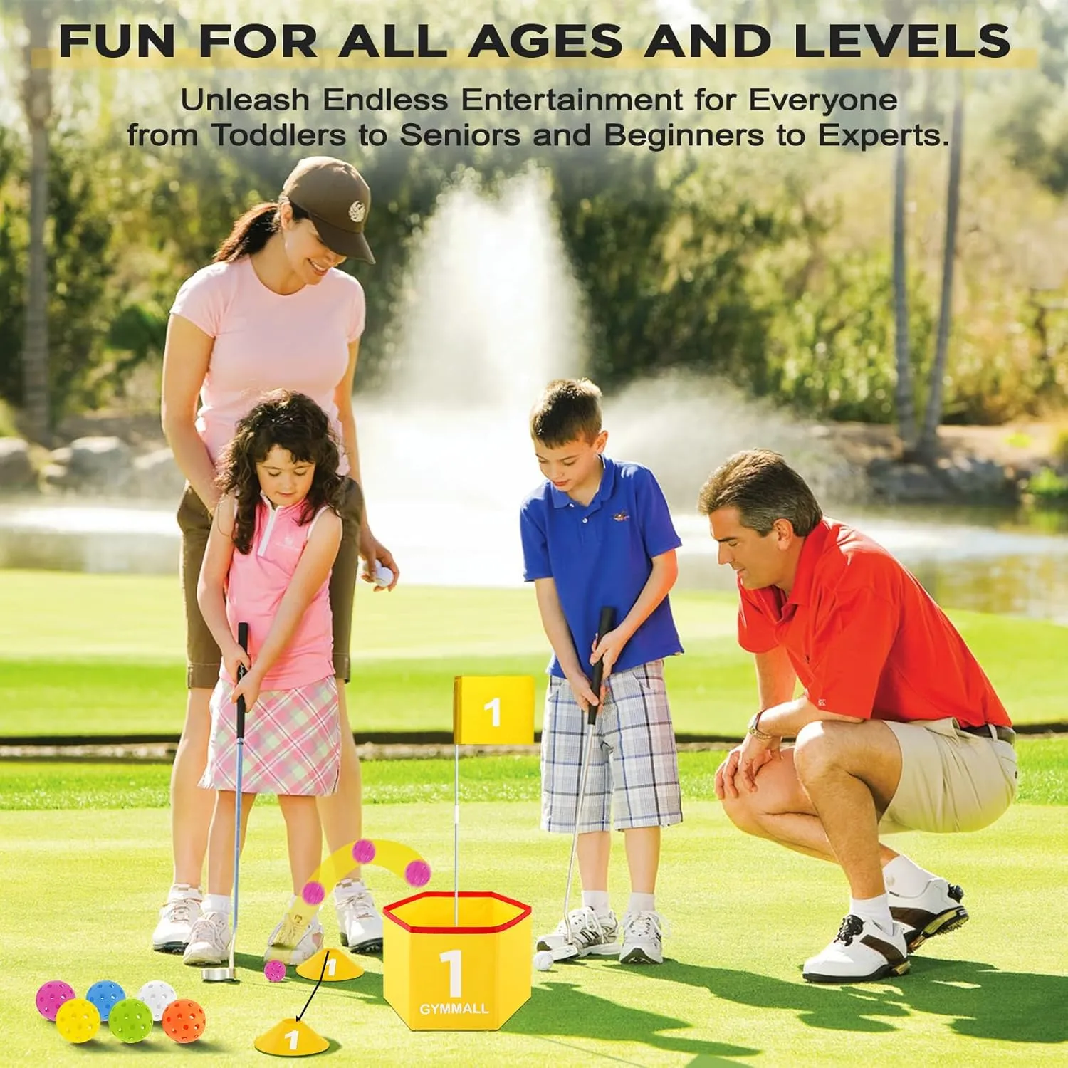 Backyard Golf Set for Kids, Adults and Family, Portable 6 Holes Golf Course with Balls, Flags and Carry Bag for Lawn, Park, Beach and Hotel - Yellow