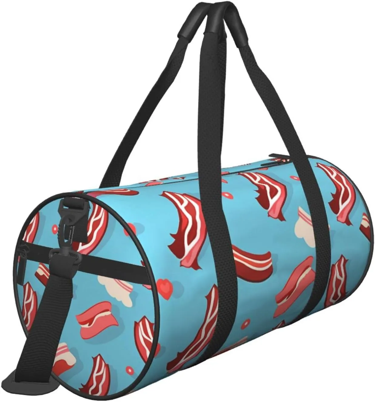 Bacon Pattern Printed Travel Bag,Round Personal Item Storage bag,Foldie Duffel Bag for Traveling Vacation,Fitness,Sports