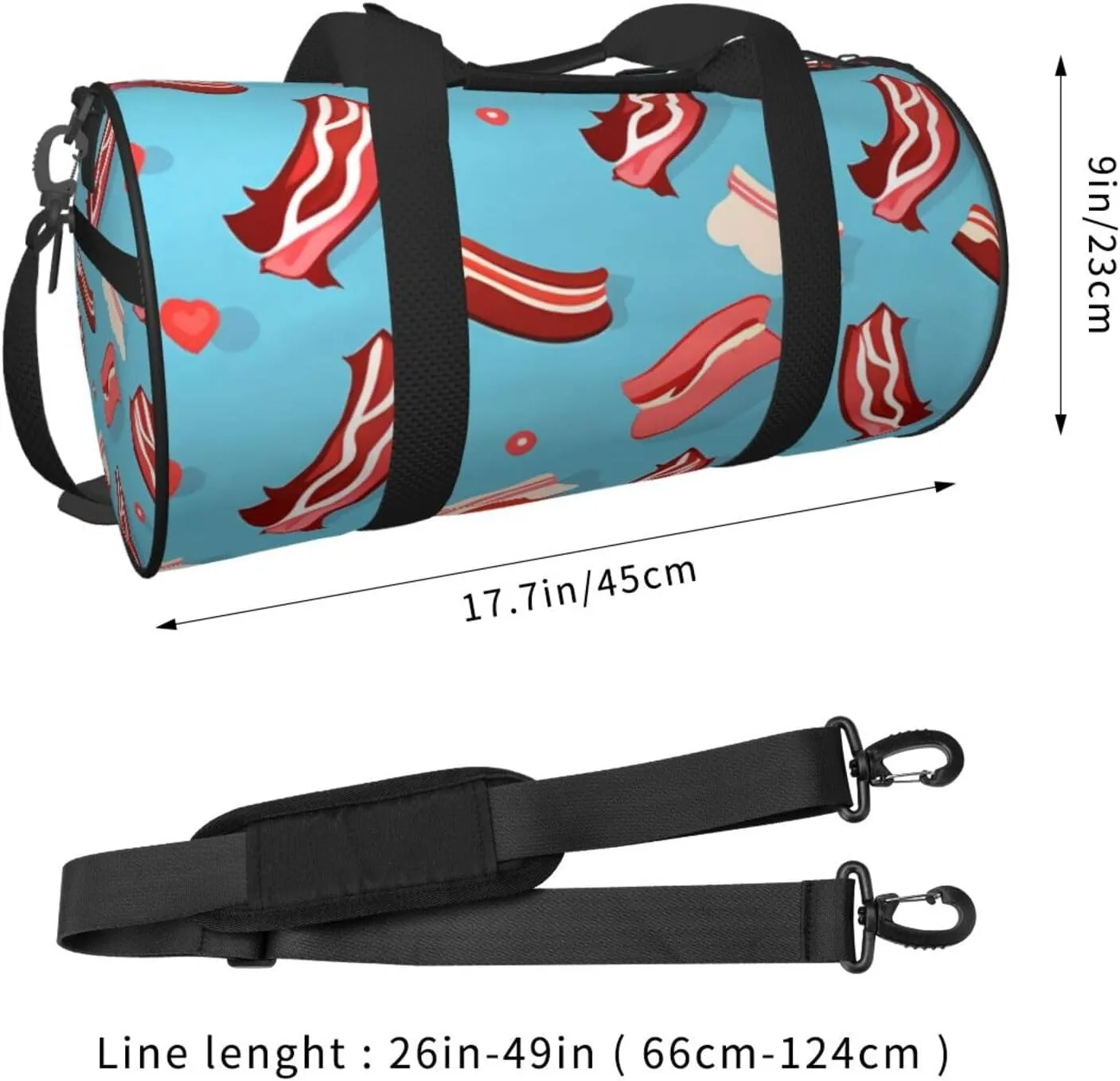 Bacon Pattern Printed Travel Bag,Round Personal Item Storage bag,Foldie Duffel Bag for Traveling Vacation,Fitness,Sports