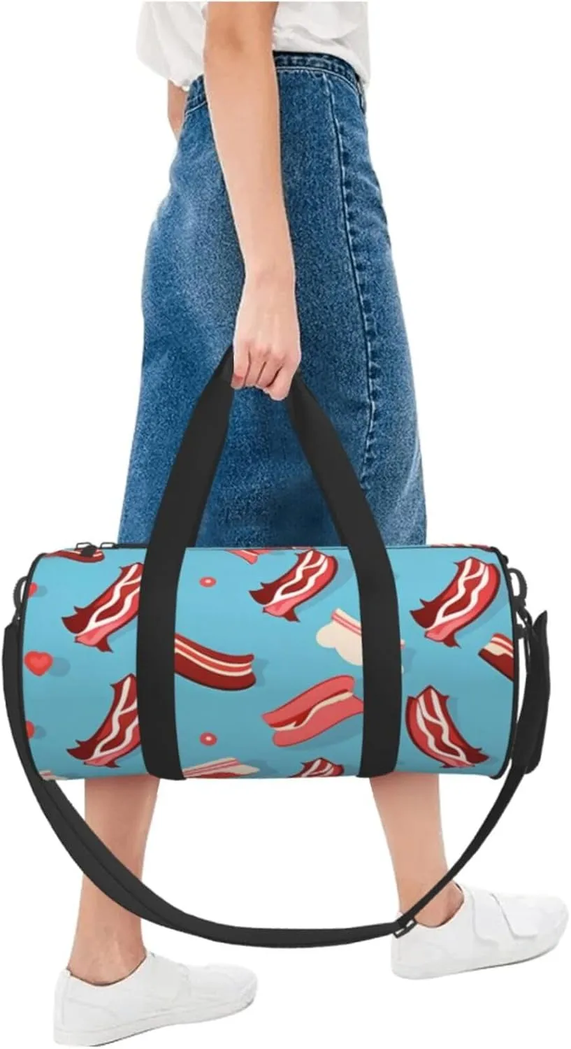 Bacon Pattern Printed Travel Bag,Round Personal Item Storage bag,Foldie Duffel Bag for Traveling Vacation,Fitness,Sports