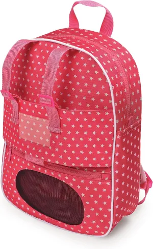 Badger Basket Delightful Doll Travel Backpack with Plush Friend Compartment – Perfect for 18-Inch Dolls with Stylish Pink Star Design