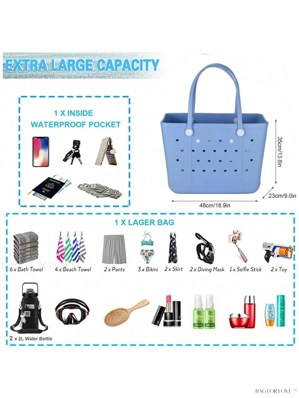 BagForLove - Large Tote Bag Perfect for Water Activities