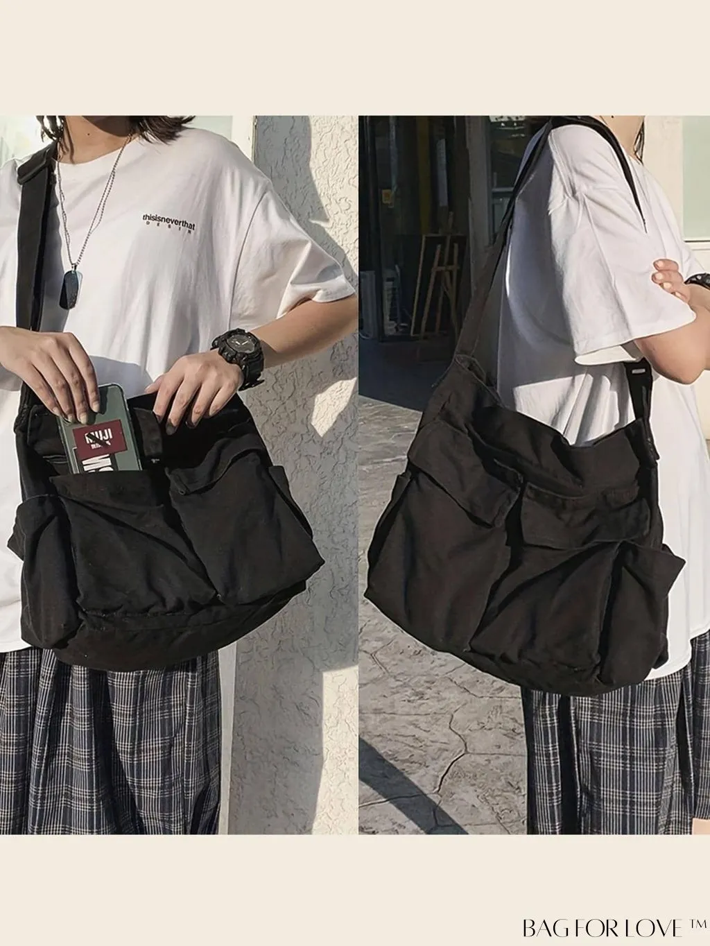 BagForLove - Stylish Canvas Crossbody Bag for Travel, Everyday Use - Multiple Pockets, Single Shoulder Strap
