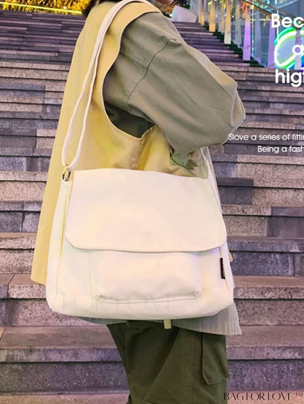 BagForLove - Stylish Womens Canvas Messenger Bag - Versatile and Chic Shoulder Tote for Students