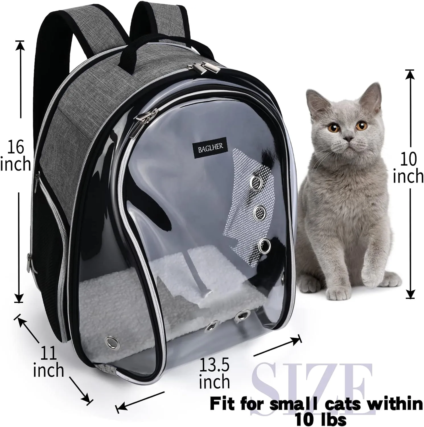 BAGLHER Cat Carrier Backpack Bubble - Fit Up to 18 Lbs - Airline-Approved Dog Backpack Carrier for Small Pets Puppies Dogs Bunny, Space Capsule Dog Carrier Backpack for Travel Outdoor Hiking, Grey
