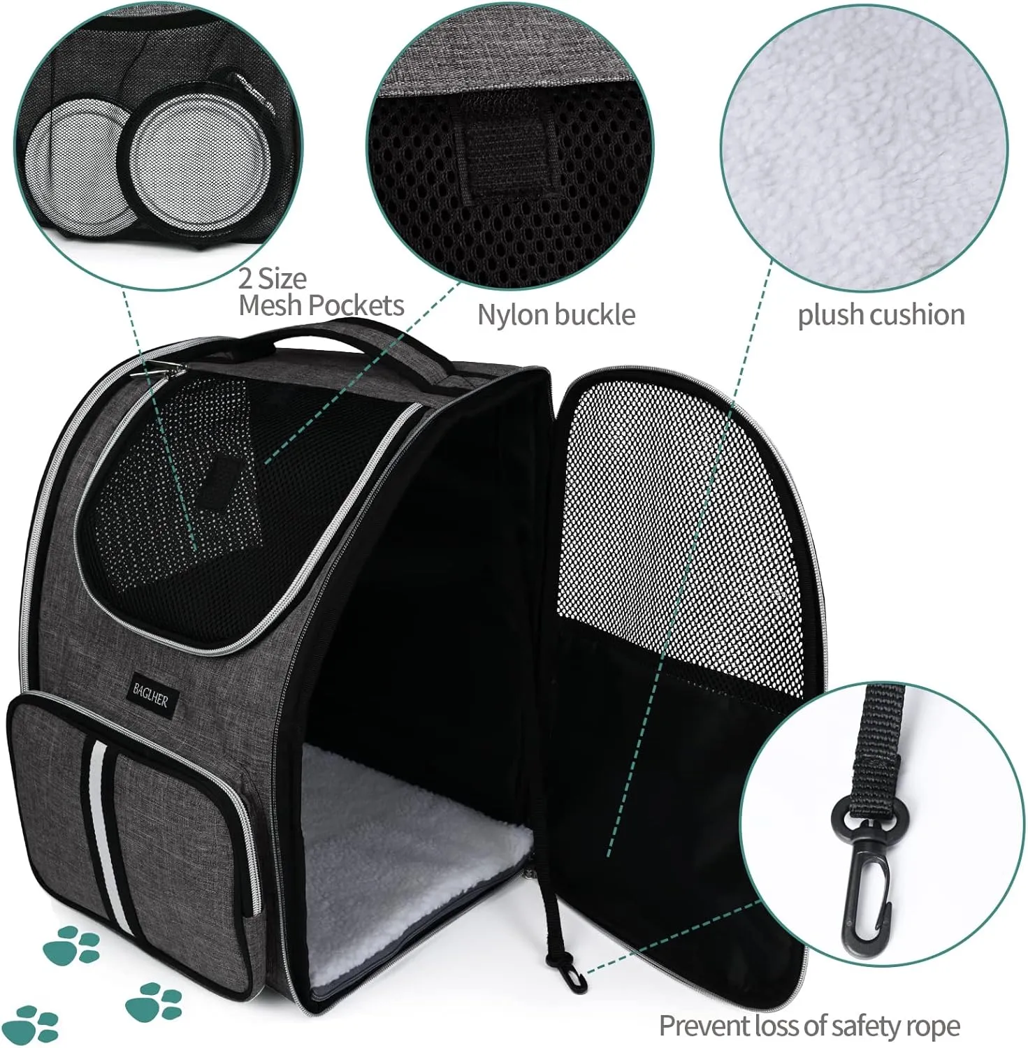 BAGLHER Pet Carrier Backpack, Ventilated Design, Pet Travel Backpack with Comfortable Shoulder Straps, Thicker Bottom Support, Two-Way Entrance Pet Carrier Backpack, Grey