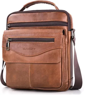 BAGZY Leather Shoulder Bag for Mens Handbag Crossbody Bag Large Sling Bags for 11 inch IPad Travel Business Messenger Bag