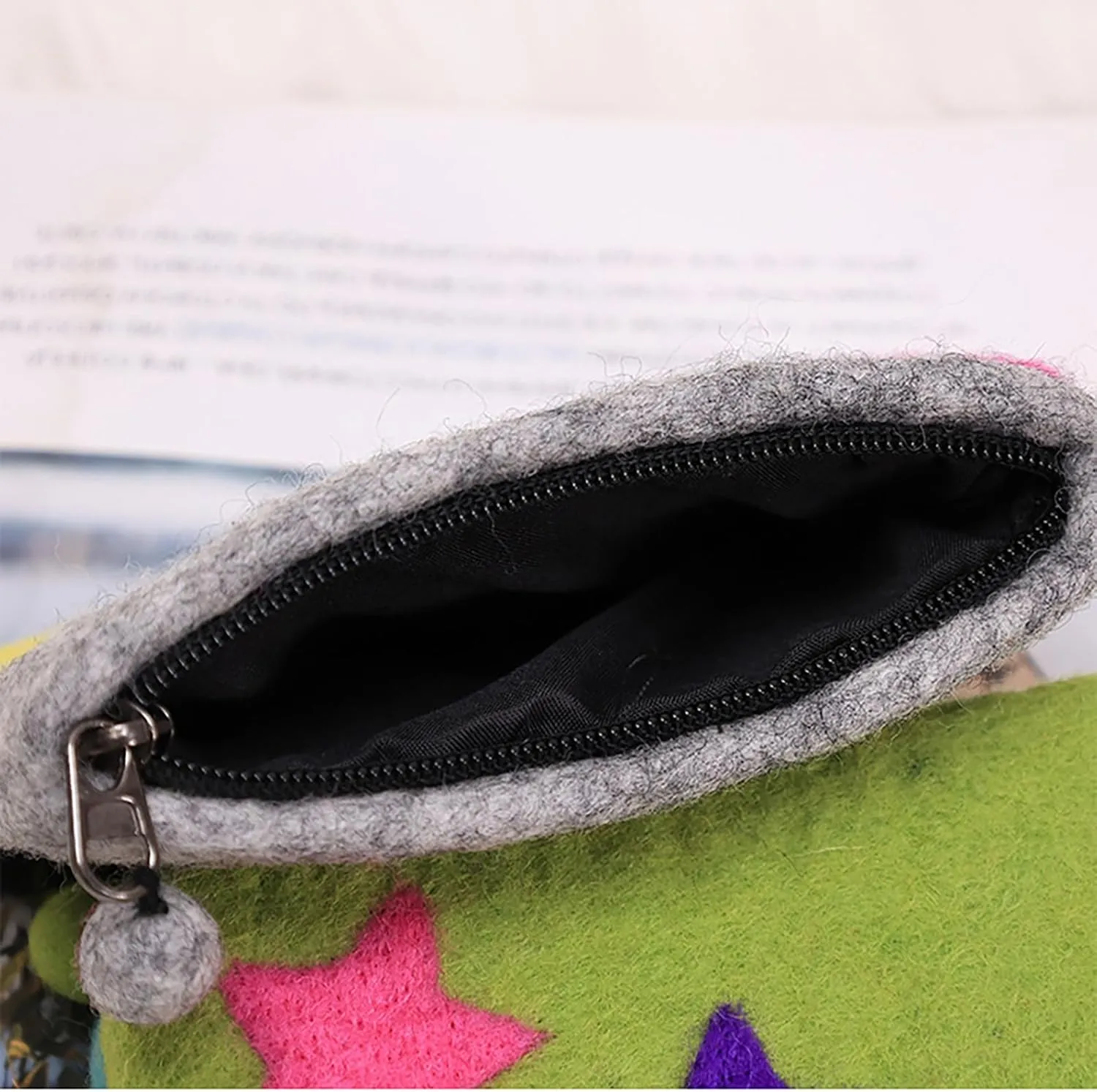 BAIMORE Women's Y2k Cute Stars Patch Zipper Wool Felt Pouch Plush Coin Purse