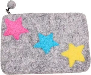 BAIMORE Women's Y2k Cute Stars Patch Zipper Wool Felt Pouch Plush Coin Purse