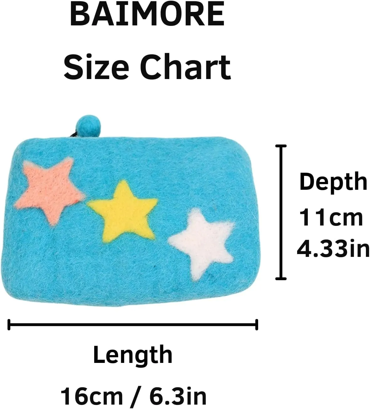 BAIMORE Women's Y2k Cute Stars Patch Zipper Wool Felt Pouch Plush Coin Purse